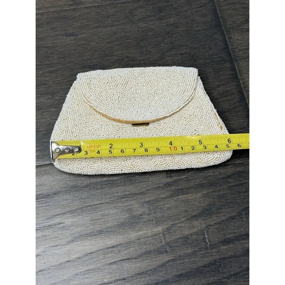 Vintage Antique White & Gold Micro-Beaded Change Purse Clutch‎ France/Italian?